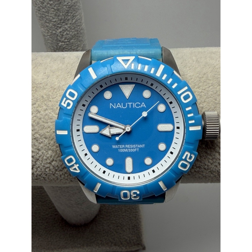 Nautica N09602G New Battery Mens South Beach Diver Watch 44MM 8.5" Blue Silicone